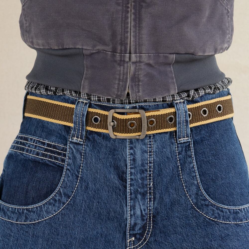 Vintage Brown Tan Canvas Belt Adjustable Fits 26-36 Unisex Streetwear Style